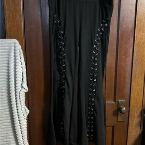 Edgy Black Lace-Up Wide Leg Pants